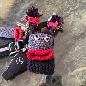 Handmade Crochet Keychain Holder - Black and Gray